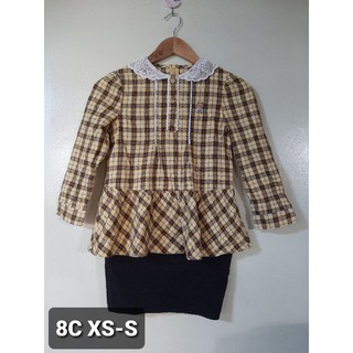 LC Checkered Polo Blouse Long Sleeves Casual Formal Wear Top