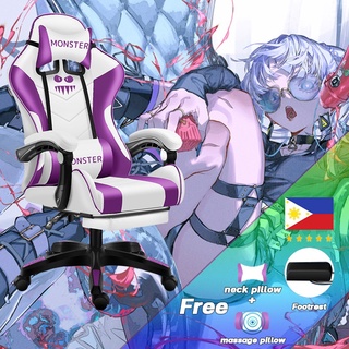 [Monster] Gaming Chair | Leather Gaming Chair Computer Chair High Back Swivel Purple and White