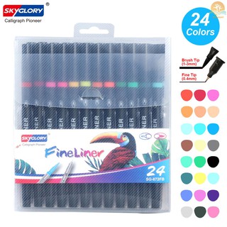 M^M COD SKYGLORY 24 Colors Dual Tip Brush Pens with 0.4mm Fineliner & Fiber Brush Tip Art Markers Water Based Ink Color Pens Supplies (7)