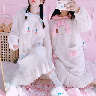 My Melody Cinnamoroll Pudding Dog Plush Anime Pajamas Sets Long Sleeve Sleepwear Warm Winter Home Women Nightclothes Nightwear