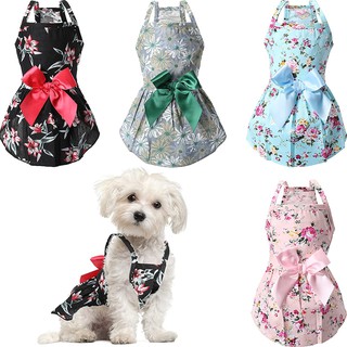 Dog Bowknot Floral Dress Pet Princess Dress Dog Sundress Dog Princess Dress Puppy Summer Dress (1)