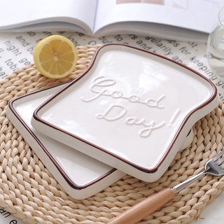 Creative ceramic plate cute toast shaped breakfast tray snacks plate (3)