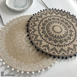 ☁ Nordic Moroccan ins style Bohemian woven tassels table mats cotton and linen thick heat insulation placemats cy