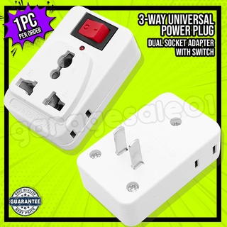 3-way Universal Power Plug Dual Socket Adapter with Switch