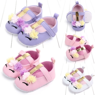 We-Baby Girls Non-slip Soft Sole Flower Unicorn Shoes First Walkers PU Leather Shoes 0-18M