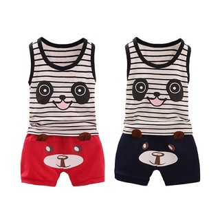 Summer Kids Baby Boys Panda Cartoon Sleeveless Vest + Shorts set