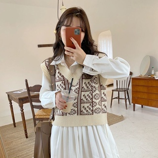 Japanese Style Knitted Vest Women Sleeveless Sweater Retro V-Neck Wom
