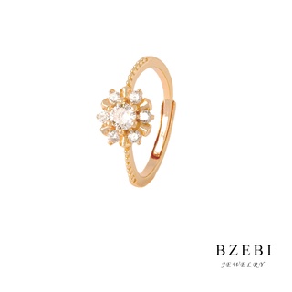 BZEBI 18k Gold Plated Adjustable Flowers Ring with Box with Zircon Trendy Minimalist Fashion Accessories For Women Birthday Gift Daily Jewellery 239r