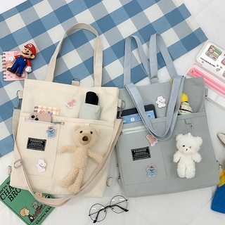 insCanvas Bag Female Korean Version of2021New Large Capacity Backpack Portable Book Bag All-Match Cr