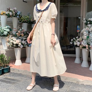 、New Sweet Doll Collar Dress Summer Puff Sleeve Mid-LengthALine Skirt