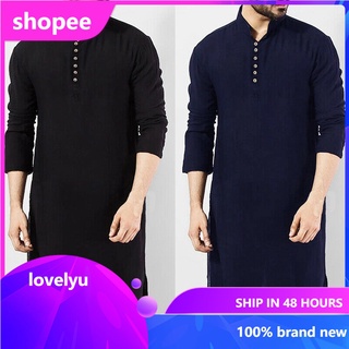 ✵₪▲Mens Kurta Pakistan Kaftan Pajama Dress Long Sleeve Plain Robe Shirt Top1 (8)