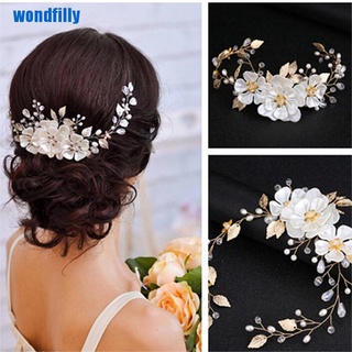 wondfilly Women bridal white flower rhinestone pearl hair clip wedding hair accessories AGEW