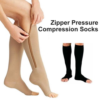 1 Pair Zipper Pressure Compression Socks Support Stockings Leg - Open Toe Knee High Varicose Veins