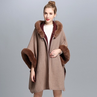 Women's Hooded knitted cardigan cape coat Winter Warm Coat (9)
