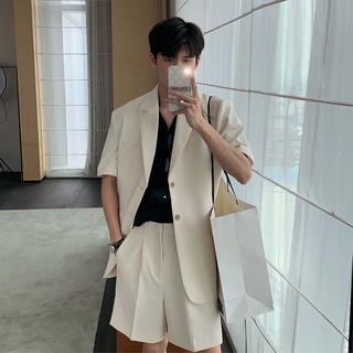 Lightly Mature Pu Shuai Men's Suit Set Men's Casual Half Sleeve Suit Short-Sleeved Coat Shorts2-Piece Set