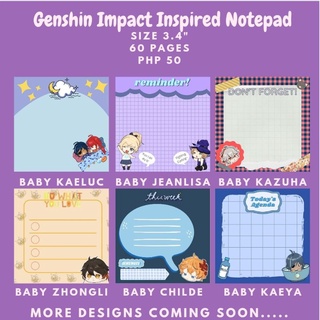 Genshin Impact Inspired Notepads Kaeya Diluc Kazuha Zhongli Childe Jean Lisa