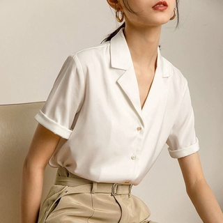 Solid Color Chiffon Shirt for Women Summer New V-neck Blouse Top