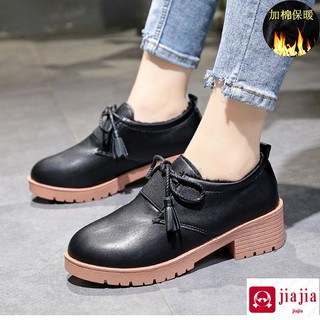 2020 spring and autumn Korean style women's shoes small leather shoes tassel thick heel retro single shoes thick sole mid heel Oxford shoes white shoes
