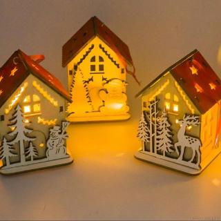 Christmas Small Wooden House With Lights Household Hang Decoration (1)