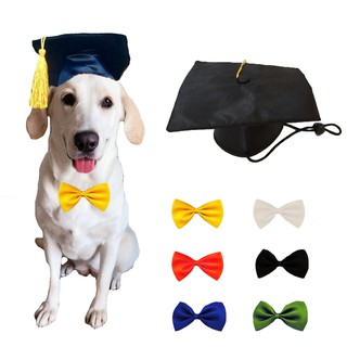 LIULIU Dog Graduation Hat with 6 Pcs Bowties Pet Doctor Cap with Yellow Tassel Small Dog Funny Headwear for Party Halloween Cosplay