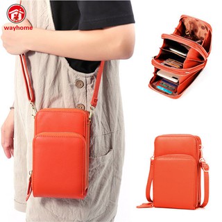 Leather Crossbody Cellphone Shoulder Bag for Female Student Smartphone Wallet with Removable Strap