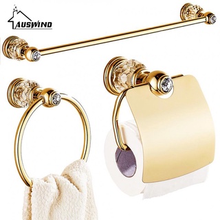 Luxury Zirconium Gold Solid Brass Toilet Paper Holder Polished Towel Bar Crystal Round Base Towel Ri