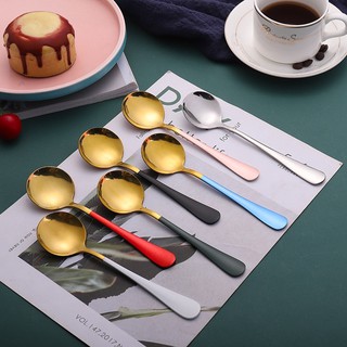 Golden Korea Design 410 Stainless Steel Spoon Dessert Round Soup Spoon Ice Spoon Round Head (1)