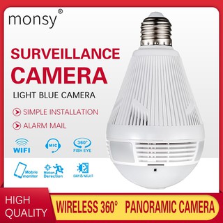□❅△Camera V380 Bulb Light-Shape Hidden CCTV 360° Wireless WIFI 2.4Ghz Panoramic Monitoring HD C