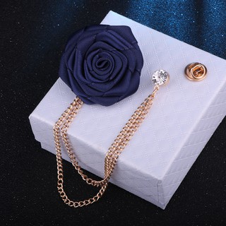 SILIFE Bridegroom Wedding Brooches Cloth Art Rose Flower Lapel Pin Badge Tassel Chain (7)