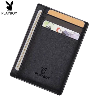 Playboy Wallet Men's Leather Case Ultra-Thin Small Men's ID Holder Bank Card Coin Wallet One Simple Card Clamp
