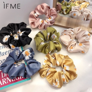 Ifme Fashion Satin Daisy Flower Scrunchies Hair Tie Girls Ponytail Hair Band Elastic Rubber Band Korean Women Accessories