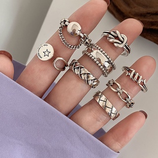 Women Vintage Retro Silver Ring Korean Hip-hop Adjustable Opening Finger Rings INS Wedding Jewelry Gifts
