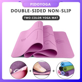 Yoga Mat Fitness Mat TPE Double-layer Two-color Yoga Mats Body Line Thickening 8Mm Widening 61 / 80Cm Fitness Non-slip Mat Yogamat