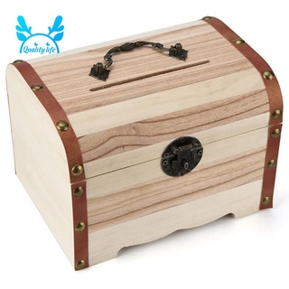 ✵ஐ1PC Wooden Piggy Bank Safe Money Box Savings With Lock Wood Carving Handmade Coin storage box