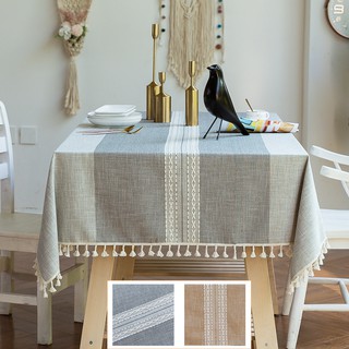 Cotton Linen Rectangle Square Table Cloth with Tassels Nordic Stripe Tablecloth Cover for Dining Table Home Decor
