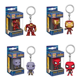 Funko POP！ Marvel 《The Avengers》Iron man Spider-Man Hulkbuster Thanos Keychain Action Figure Keyring Toys model Dolls