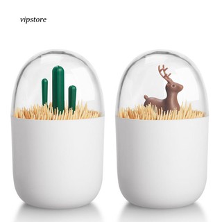 【VIP】Cute Elk Cactus Cotton Swab Toothpick Holder Home Organizer Storage Box Case (3)