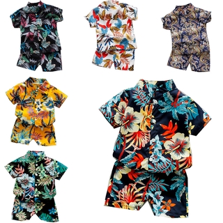 1-6Y Infant Baby Boys Summer Outfit Set Hawaiian Style Short Sleeve Shirt Short Pants Suits Printed T-Shirt Set