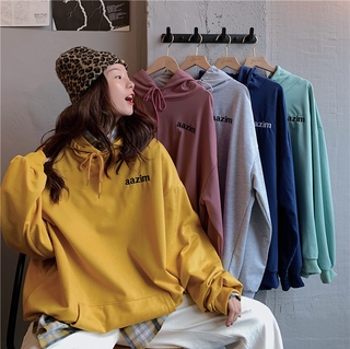 Women Korean Fashion Letter Print Hoodie Loose Oversize Long Sleeve Hooded Sweater