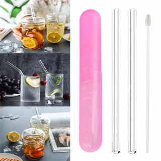 4Pcs Reusable Clear Glass Straw Water Drinking with Brush Straight Wedding Straw