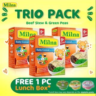 Milna Baby Cereals Trio Pack Beef Stew and Green Peas 3 x120g - Get 10% off & Free Lunch Box