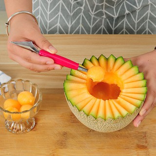Double-Head Stainless Steel Fruit Digging Spoon Kitchen Corrugated Carving Knife Watermelon Platter Ball Digger Tools