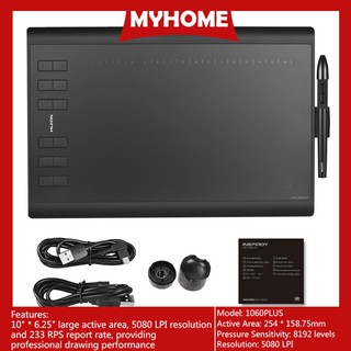 【Ready Stock】۞HUION 1060PLUS Portable Drawing Graphics Tablet Pad 10" * 6.25" Active Area wi