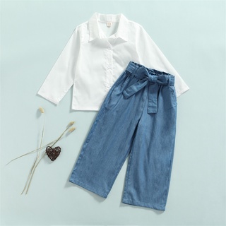 【Forever CY Baby】Infant Kids Baby Girls Casual Three-piece Clothes Set, White Solid Color Shirt, Ela
