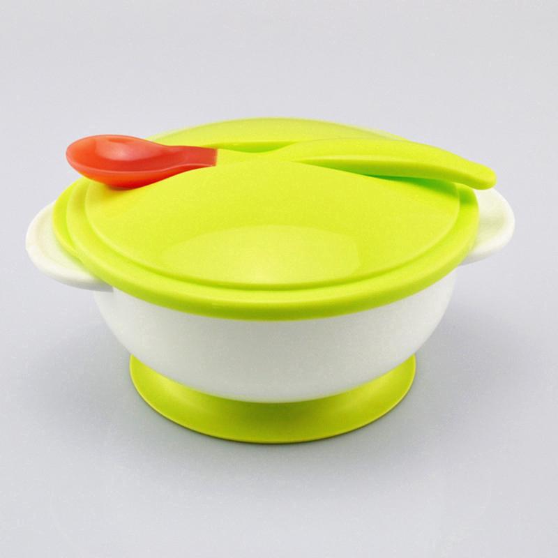 Baby Anti-skid Biaural Sucker Bowl Baby Sucker Bowl with lid and discolouring spoon Training Bowl