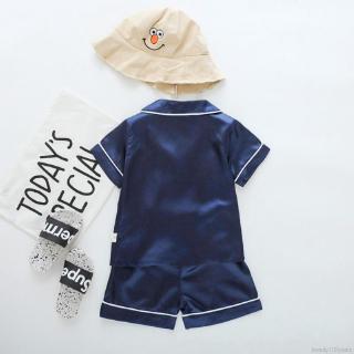 Korean (0-4T)Solid Print Outfits Set Short Sleeve Blouse Tops+Shorts Sleepwear Pajamas (3)