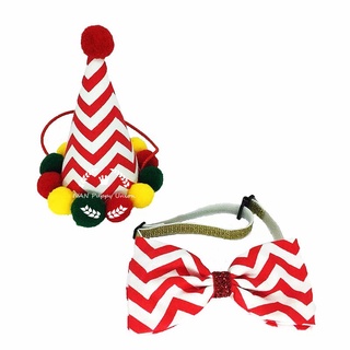 Pet Dog Cat Party Accessories Dog Christmas Collar Bandana Bowknot Costume w/ Hat (2)