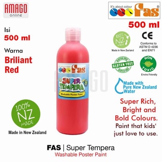 Fas - SUPER Tempered WASHABLE POSTER PAINT-500Ml - BRILLIANT RED -017