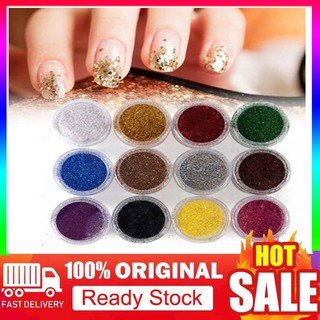 ♥BDF♥12 Pcs Mixed Color Glitter Dust Powder Set for Nail Art Acrylic Tips Decoration