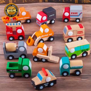 12PCS Wooden Mini Cars Vehicles Toy For Toddlers Baby Traffic Trucks Aircraft Plane Kids Gifts (1)